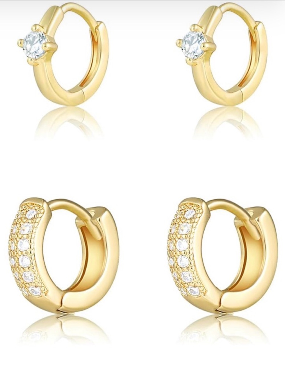 #142 Gold Plated Huggie Hoop Earrings Set with Cubic Zirconia